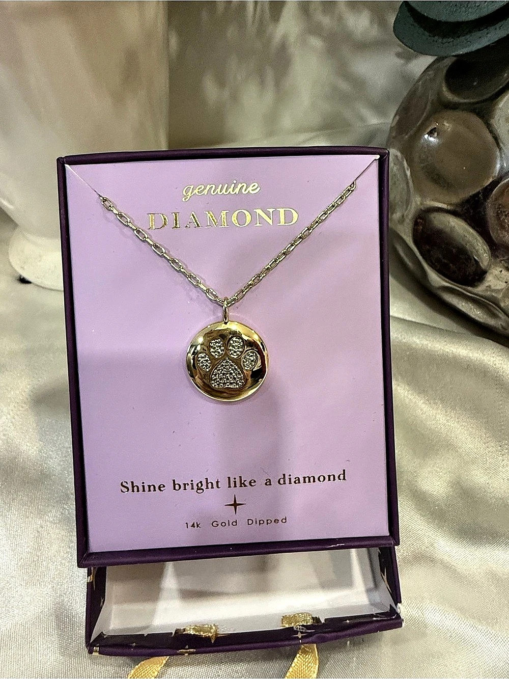 Forever Radiant Genuine Diamond Paw Print Pendant Necklace Gold